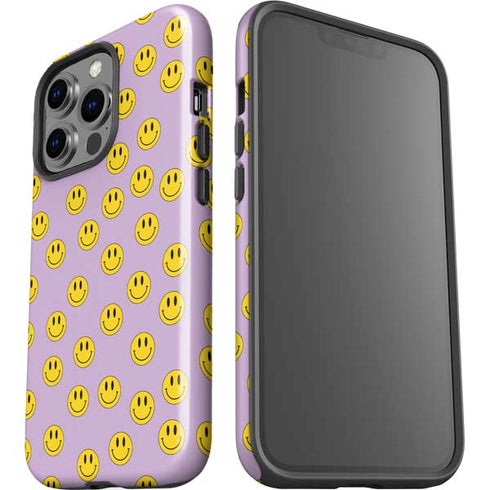 Purple Happy Face Pattern iPhone 15 Pro Impact Case